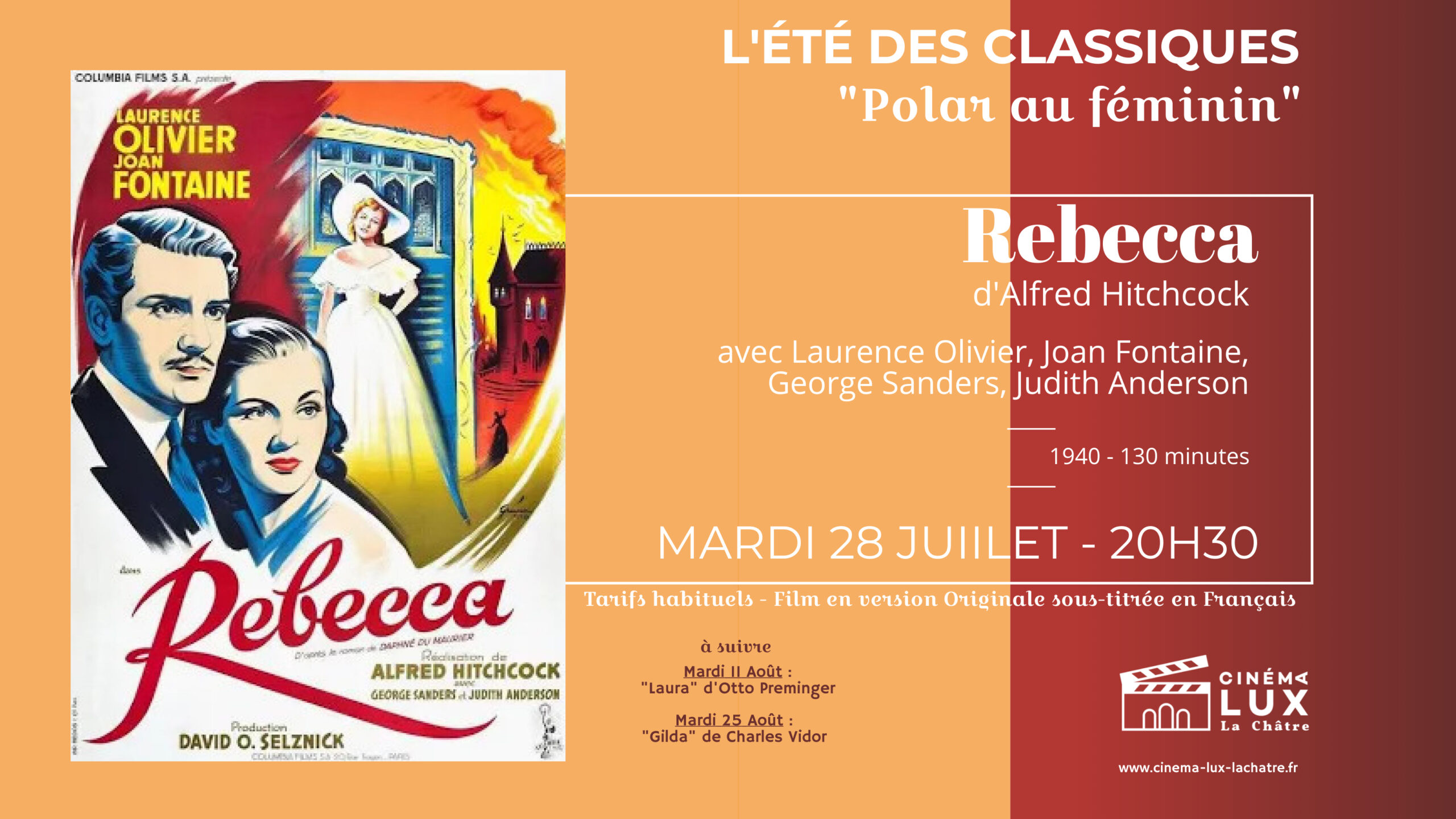 Rebecca d'Alfred Hitchcock au Cinéma Lux de La Châtre